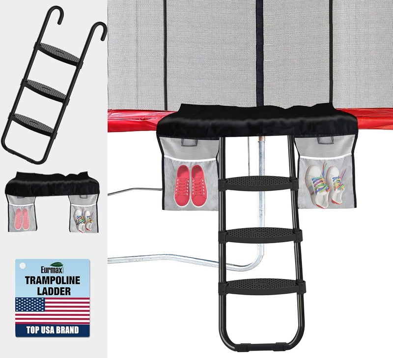 Eurmax USA Universal Easy-to-Assemble Trampoline Ladder, 3 Steps with Wide Steps, Storage Bag, 220 lbs Capacity Trampoline Accessories for Children Kids, Black - Image 1