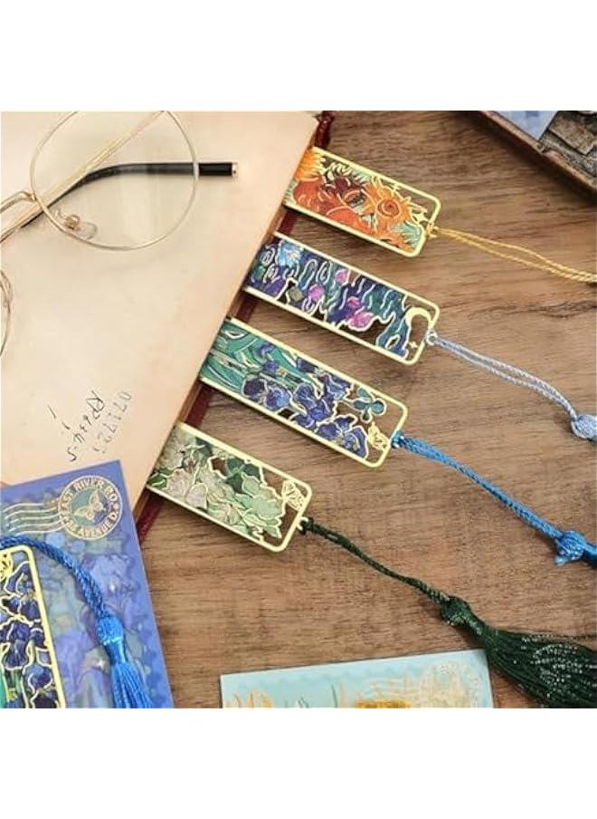 MIXDE - Book Marks, Metal Bookmarks with Tassel, Hollow Flower Metal Bookmarks, Van Gogh Oil Painting Theme Book Mark, Durable Retro Handmade Bookmarks, for Book Lovers Writers Readers Children Adults (6) - Image 1