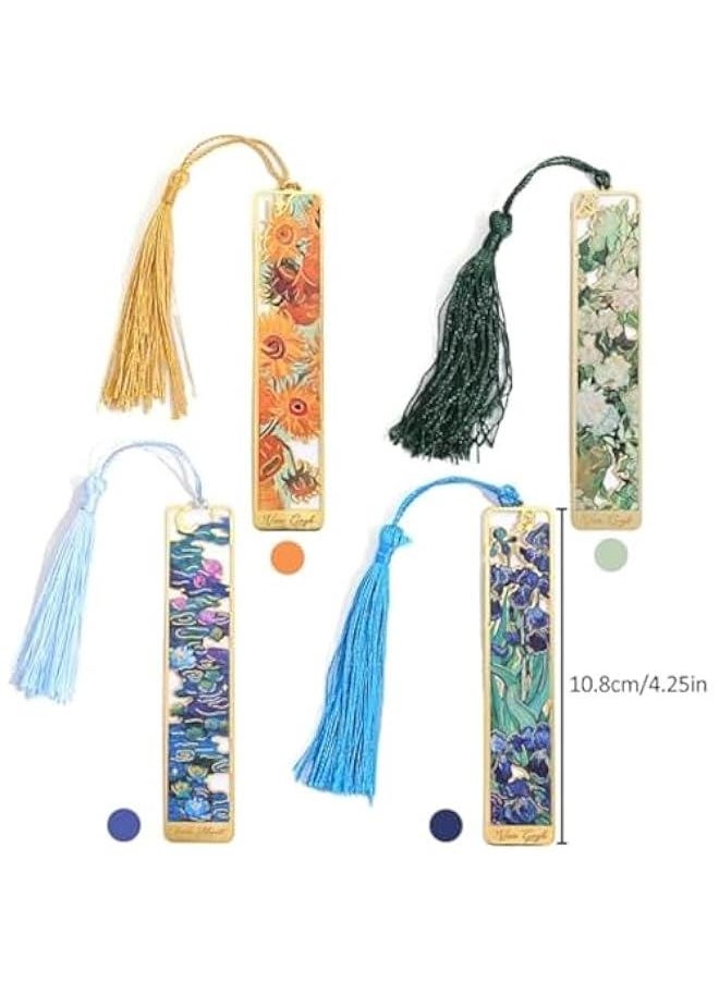 MIXDE - Book Marks, Metal Bookmarks with Tassel, Hollow Flower Metal Bookmarks, Van Gogh Oil Painting Theme Book Mark, Durable Retro Handmade Bookmarks, for Book Lovers Writers Readers Children Adults (6) - Image 1