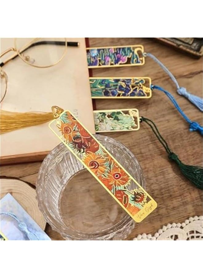 MIXDE - Book Marks, Metal Bookmarks with Tassel, Hollow Flower Metal Bookmarks, Van Gogh Oil Painting Theme Book Mark, Durable Retro Handmade Bookmarks, for Book Lovers Writers Readers Children Adults (6) - Image 1