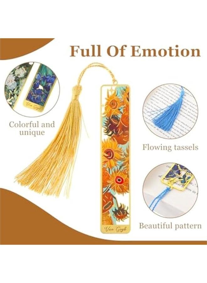 MIXDE - Book Marks, Metal Bookmarks with Tassel, Hollow Flower Metal Bookmarks, Van Gogh Oil Painting Theme Book Mark, Durable Retro Handmade Bookmarks, for Book Lovers Writers Readers Children Adults (6) - Image 1