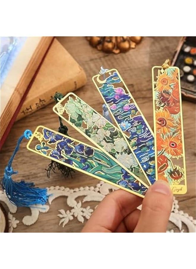 MIXDE - Book Marks, Metal Bookmarks with Tassel, Hollow Flower Metal Bookmarks, Van Gogh Oil Painting Theme Book Mark, Durable Retro Handmade Bookmarks, for Book Lovers Writers Readers Children Adults (6) - Image 1