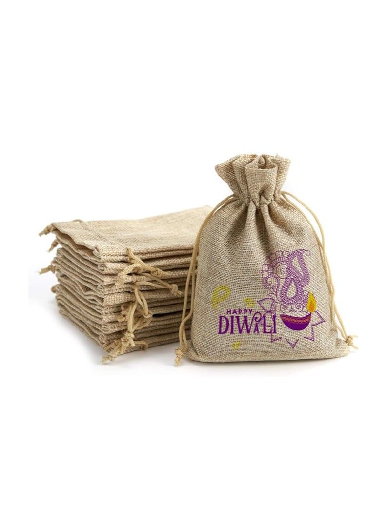 Diwali Gift Bags- Set Of 12 Jute Bags-Celebrate The Festival Of Lights With Eco-Friendly Gifts - Image 2