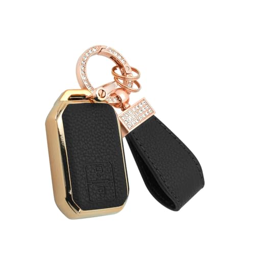 keyzone litchi leather textured TPU key cover & keychain for Victoris, Baleno, Jimny, Swift, Ertiga, Grand Vitara, XL6, Brezza, Fronx, Dzire, Glanza, Urban Cruiser Hyryder 2 button smart key (Black) - Image 1