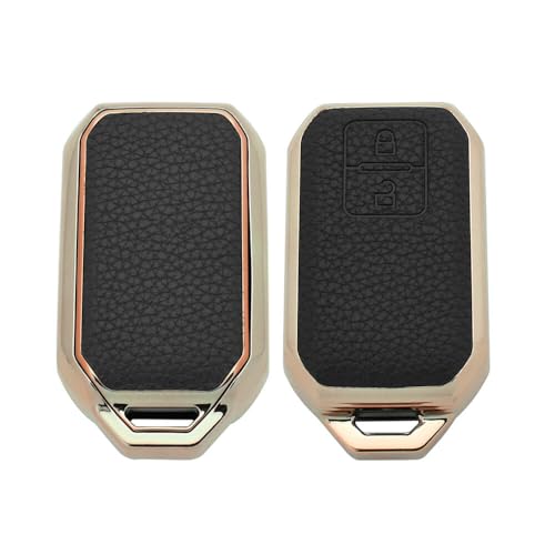 keyzone litchi leather textured TPU key cover & keychain for Victoris, Baleno, Jimny, Swift, Ertiga, Grand Vitara, XL6, Brezza, Fronx, Dzire, Glanza, Urban Cruiser Hyryder 2 button smart key (Black) - Image 2