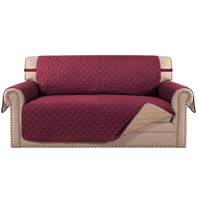 MeilleMaison Sofa Slipcovers Reversible Quilted Loveseat Couch Cover Water Resistant Furniture Protector with Elastic Straps for Pets Kids DogLoveseat WineTan MMCLKSFD02C8 - Image 1