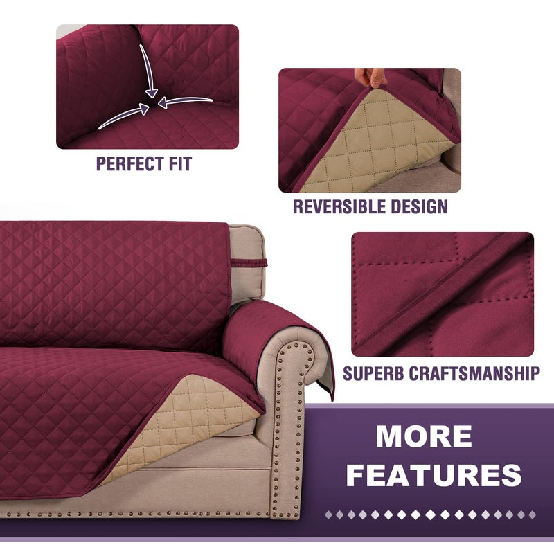 MeilleMaison Sofa Slipcovers Reversible Quilted Loveseat Couch Cover Water Resistant Furniture Protector with Elastic Straps for Pets Kids DogLoveseat WineTan MMCLKSFD02C8 - Image 5