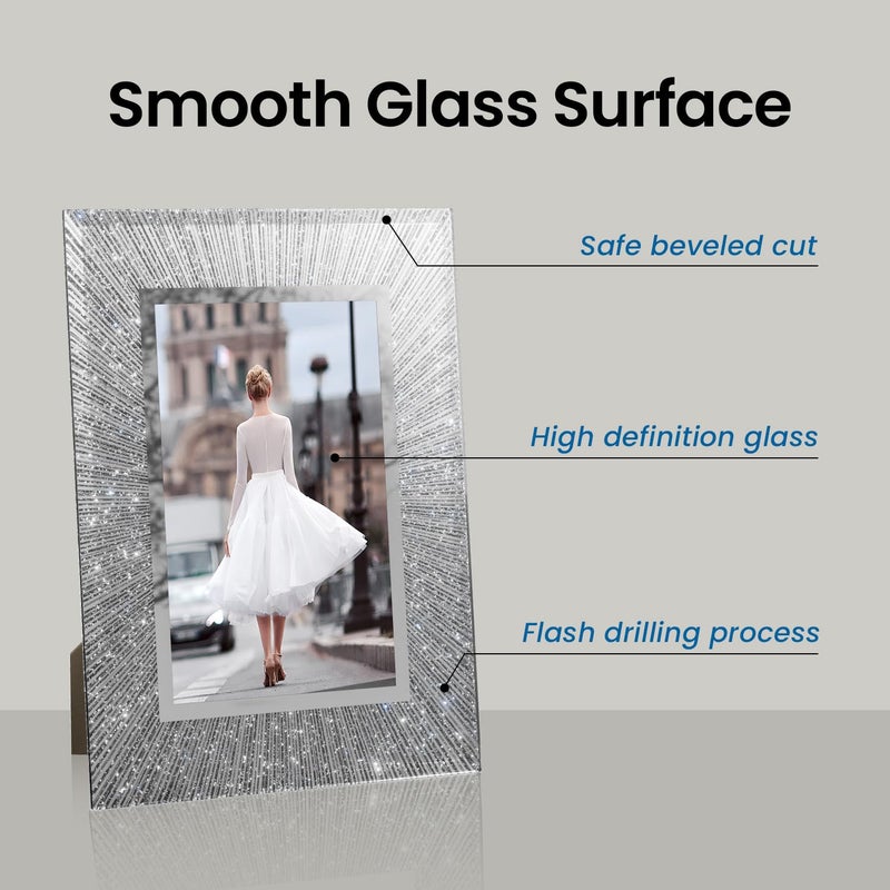 Flocey 5x7 Picture Frame Glass 2 Pack, Sparkly Glitter Photo Frame 5 x 7 Mirror Crystal Wedding Gift Wall and Tabletop Display - Image 5