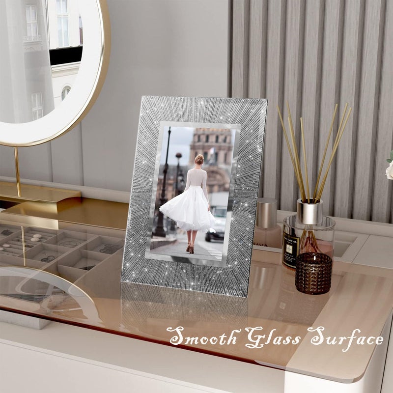 Flocey 5x7 Picture Frame Glass 2 Pack, Sparkly Glitter Photo Frame 5 x 7 Mirror Crystal Wedding Gift Wall and Tabletop Display - Image 3