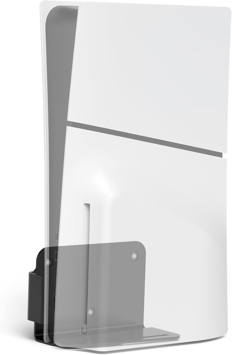 BANGCHEER حامل حائط ألومنيوم لجهاز PlayStation 5 Slim الإصدار الرقمي وإصدار الأقراص، حامل حائط لـ PS5-Slim، حامل رف موفر للمساحة لـ PS5 Slim (أسود) - Image 1