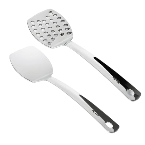Meyer Stainless Steel Turner & Slotted Turner Set - 32cm & 33cm | Kitchen Tools for Home | Silver - Image 1