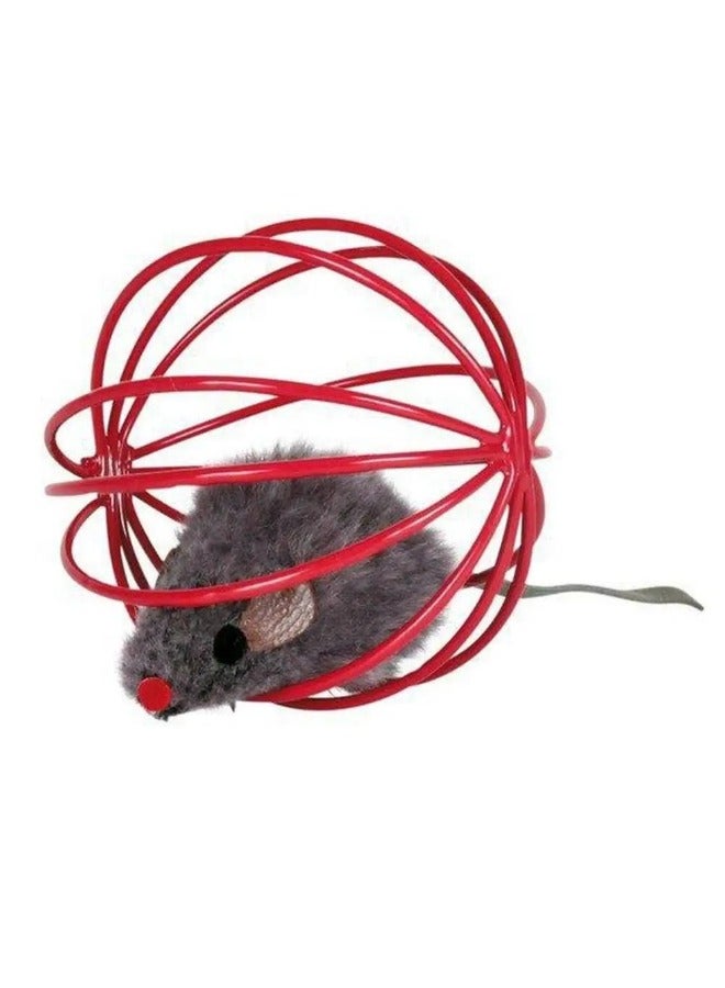PETSARY Pet Cat Funny Playing Toy Teal | Cat Mouse Ball Cage | Cat Mouse Toy Plush Mouse in Cage Ball Interactive Cat Teaser for Indoor Playing Cat and Kitten Exercise Dark Grey - Image 1