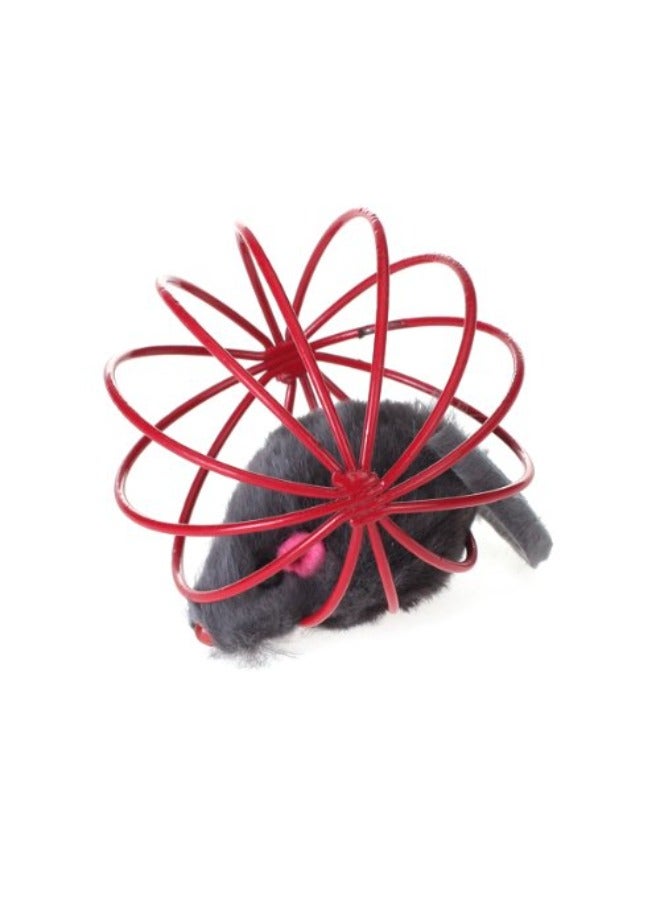 PETSARY Pet Cat Funny Playing Toy Teal | Cat Mouse Ball Cage | Cat Mouse Toy Plush Mouse in Cage Ball Interactive Cat Teaser for Indoor Playing Cat and Kitten Exercise Dark Grey - Image 4