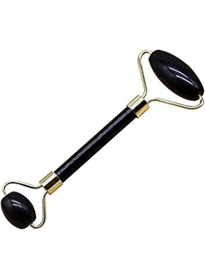 أسطوانة حجر اليشم لتدليك الوجه، أداة تدليك للرقبة من اليشم، بكرة علاج منطقة العين لتقليل التجاعيد ومكافحة علامات تقدم السن، بكرة وجه من اليشم طبيعية مزدوج الجانبين باللون الاسود - Image 2