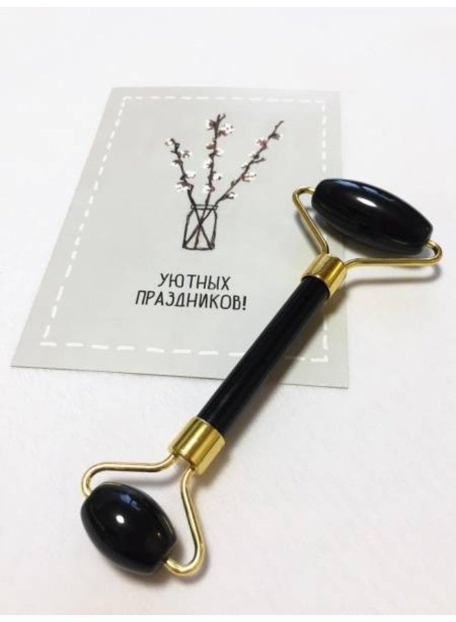 أسطوانة حجر اليشم لتدليك الوجه، أداة تدليك للرقبة من اليشم، بكرة علاج منطقة العين لتقليل التجاعيد ومكافحة علامات تقدم السن، بكرة وجه من اليشم طبيعية مزدوج الجانبين باللون الاسود - Image 5