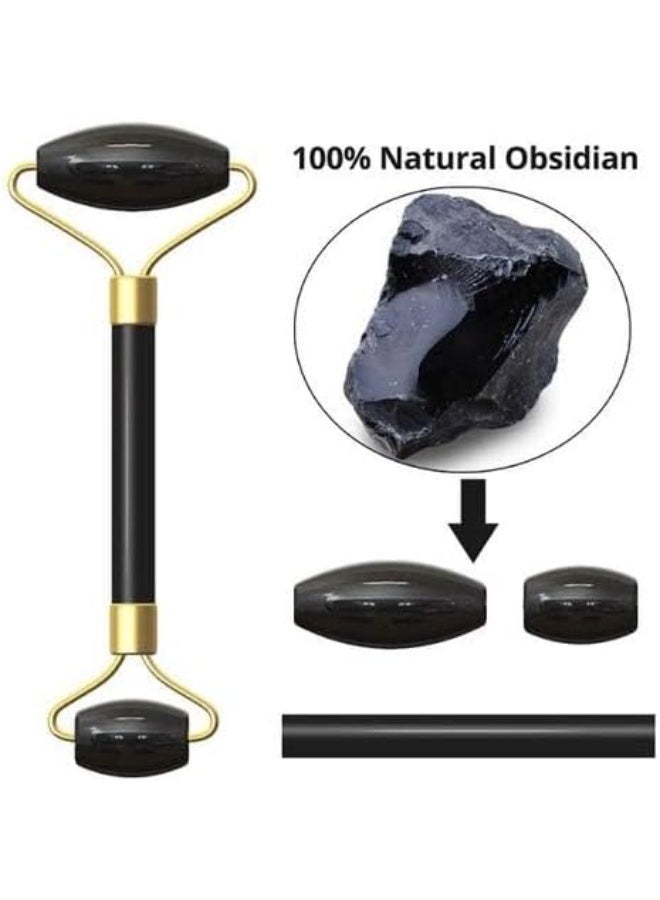 أسطوانة حجر اليشم لتدليك الوجه، أداة تدليك للرقبة من اليشم، بكرة علاج منطقة العين لتقليل التجاعيد ومكافحة علامات تقدم السن، بكرة وجه من اليشم طبيعية مزدوج الجانبين باللون الاسود - Image 3