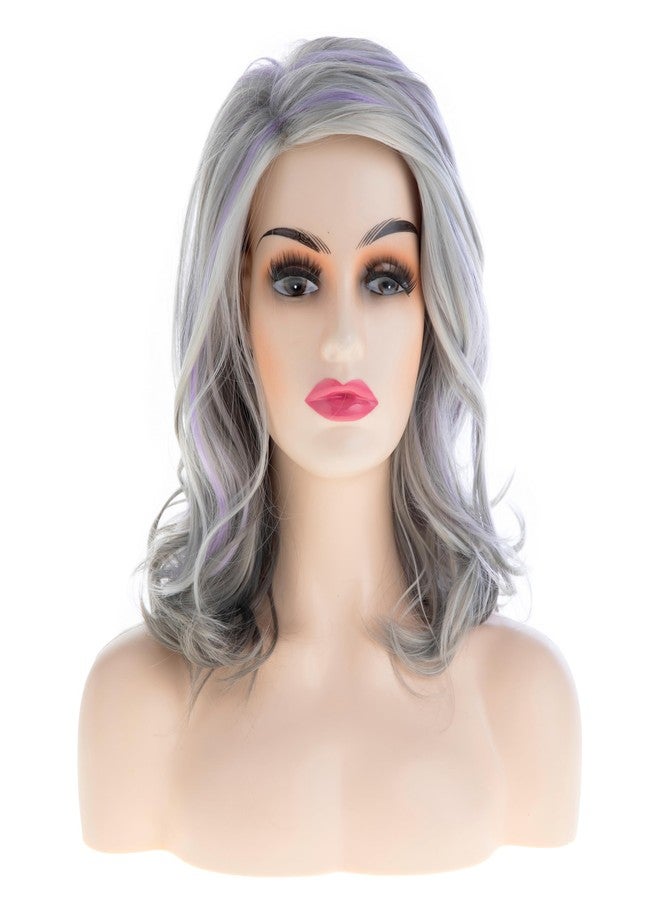 Dsimeig Grey Purple Wig Short Layered Wavy Wigs for Women Synthetic Halloween Cosplay Hair - Image 2