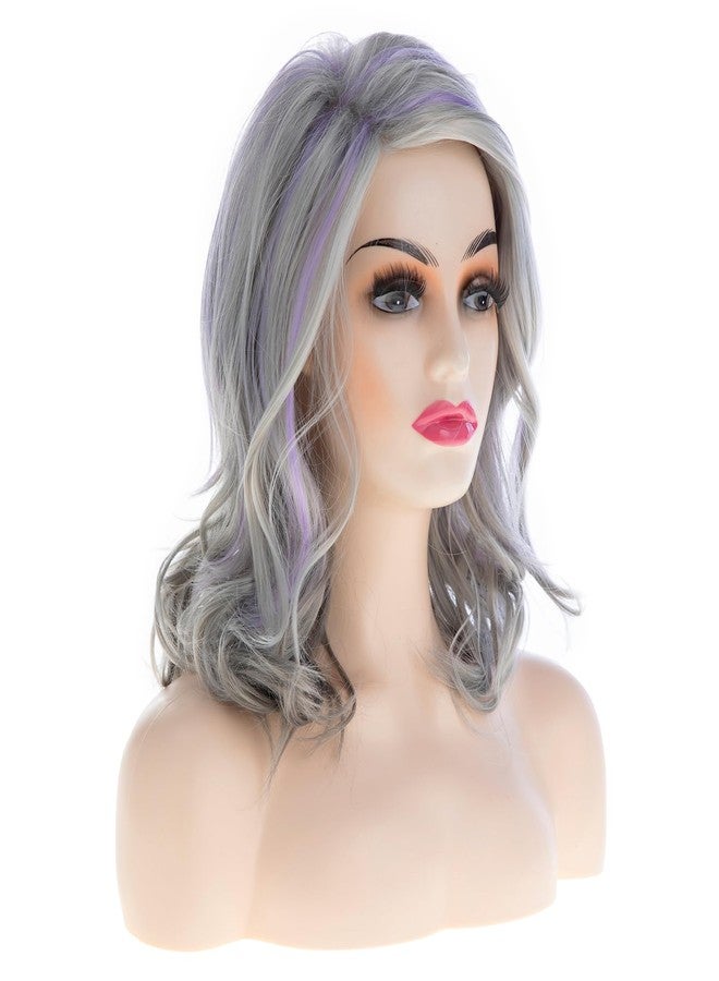 Dsimeig Grey Purple Wig Short Layered Wavy Wigs for Women Synthetic Halloween Cosplay Hair - Image 4