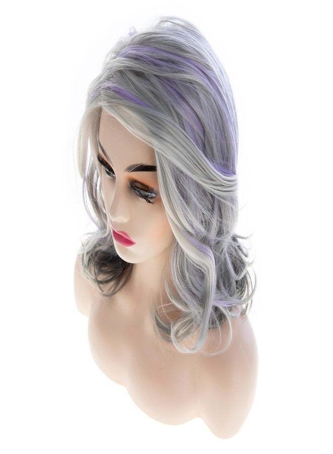 Dsimeig Grey Purple Wig Short Layered Wavy Wigs for Women Synthetic Halloween Cosplay Hair - Image 3
