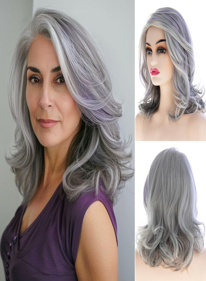 Dsimeig Grey Purple Wig Short Layered Wavy Wigs for Women Synthetic Halloween Cosplay Hair - Image 1