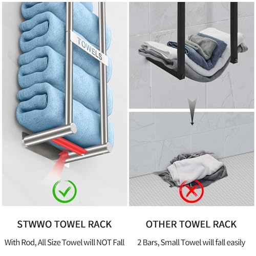 STWWO Towel Racks for Bathroom, STWWO Towel Storage for Small Bathroom 22inch, Stainless Steel Towel Rack Wall Mounted for Bath Towel, Brushed Nickel - Image 3