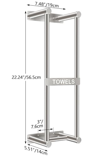 STWWO Towel Racks for Bathroom, STWWO Towel Storage for Small Bathroom 22inch, Stainless Steel Towel Rack Wall Mounted for Bath Towel, Brushed Nickel - Image 4