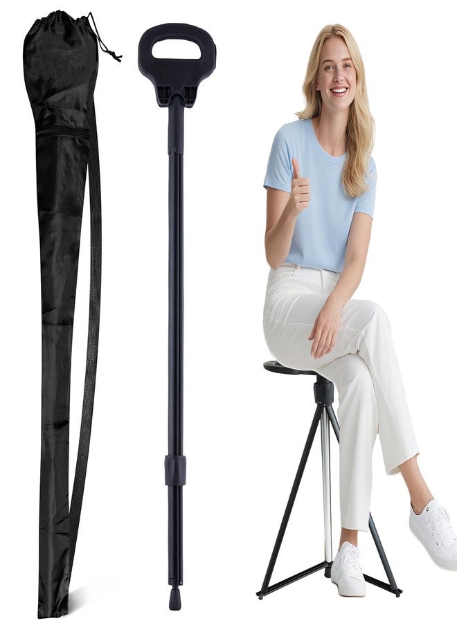 ALEVMOOM Walking Cane with Seat Folding Lightweight, 2-in-1 Cane Stool for Adults, Aluminum Walking Stick with Seat, Stick Chair Portable Stool for Senior-Black 34 in/1.8 LBS - Image 1