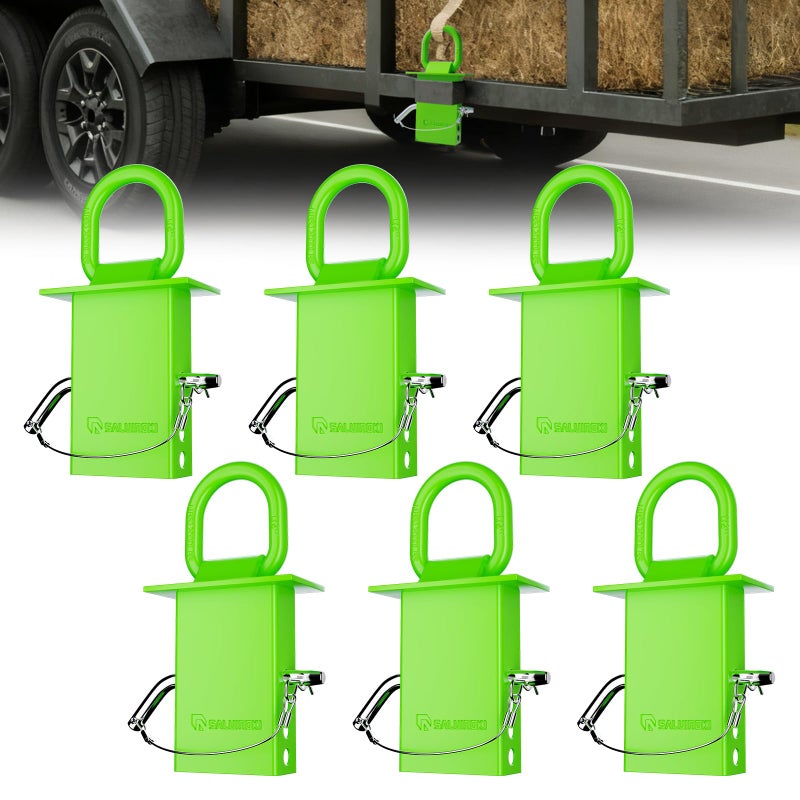 SALUINOKI Stake Pocket D Ring for Trailer Heavy Duty, D-Ring Stake Pocket Tie Downs Galvanized Green with Anti-Loss Cord and Gloves Breaking Load 16,200lbs (6 Set) - Image 1