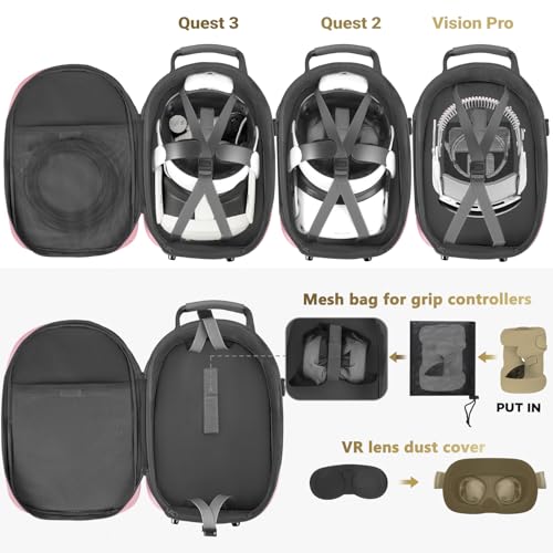 FOREGOER Carrying Case for Meta Quest 3/Oculus Quest 2, Hard Travel Storage Case Compatible with Meta Oculus Quest 2 Headset, Quest Pro and Accessories, VR All-in-One Gaming Headset (Pink) - Image 2