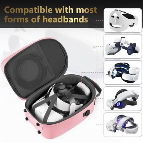 FOREGOER Carrying Case for Meta Quest 3/Oculus Quest 2, Hard Travel Storage Case Compatible with Meta Oculus Quest 2 Headset, Quest Pro and Accessories, VR All-in-One Gaming Headset (Pink) - Image 3
