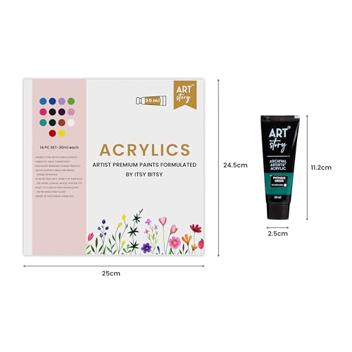 itsy-bitsy Itsy Bitsy Art Story Artists Acrylic Paint Set - 14 Colours X 30ml each| for Paper, Canvas, MDF, Wall, Glass, Plastic, Metal, Terracotta| Premium Multi Surface Paint for DIY Art & Craft - Image 2