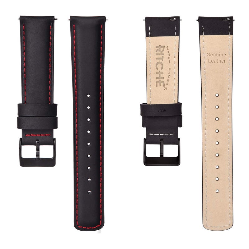 Ritche Quick Release Leather Watch Band 18mm 20mm 21mm 22mm 23mm 24mm for Samsung Galaxy Watch 6 Band Classic 43mm 47mm 40mm 44mm Leather Watch Strap, Black & Red & Black, 20mm, Classic - Image 5