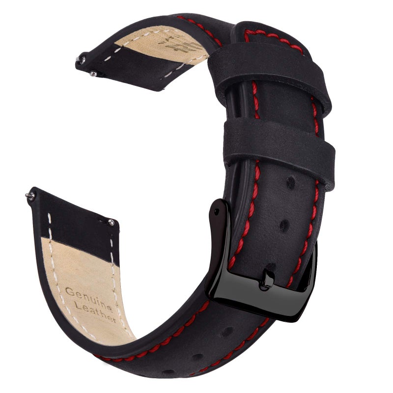 Ritche Quick Release Leather Watch Band 18mm 20mm 21mm 22mm 23mm 24mm for Samsung Galaxy Watch 6 Band Classic 43mm 47mm 40mm 44mm Leather Watch Strap, Black & Red & Black, 20mm, Classic - Image 1