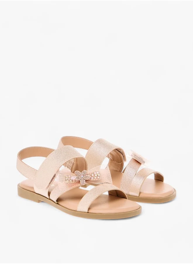 ميسي الصغيرة Girls Bow Embellished Flat Sandals With Hook And Loop Closure Ramadan Collection