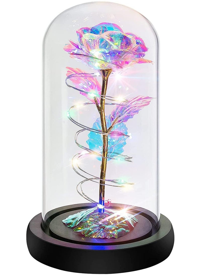 LIMOS Galaxy Rose Flower Gift Colorful Artificial Rose Forever in Glass Dome For Wedding Anniversary Birthday  - Image 1