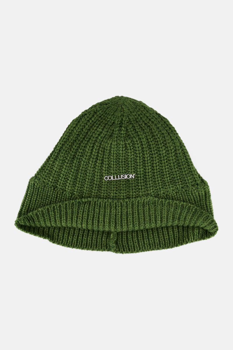Collusion Women Brand Logo Ribbed Beanie Hat, Green - Image 1