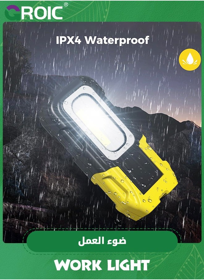 GROIC ضوء عمل LED، مصابيح عمل محمولة مغناطيسية COB مع IPX4 مقاومة للماء، خطاف معلق وضعين للإضاءة، ضوء عمل مغناطيسي لإضاءة موقع العمل لإصلاح السيارات، والتخييم، والصيد  - Image 5