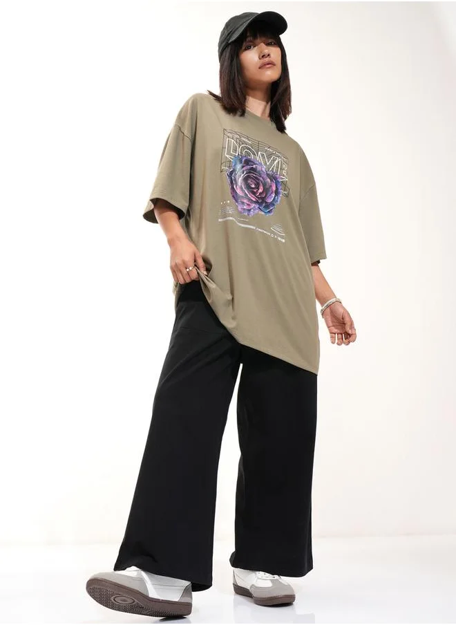 Tokyo Talkies Graphic Print Drop Shoulder Oversized T-Shirt