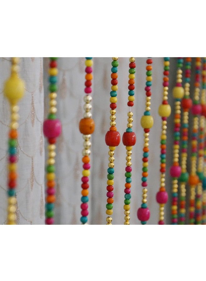 PINDIA 7FT Fancy Wood Bead Hanging Curtain (Set of 10), (Multicolor) - Image 3