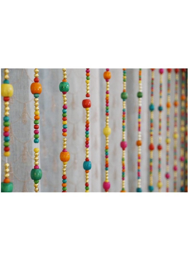 PINDIA 7FT Fancy Wood Bead Hanging Curtain (Set of 10), (Multicolor) - Image 1