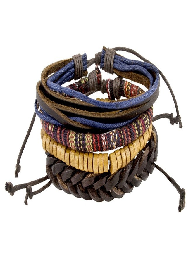 ZIVOM® Biker Multi Strand Leather Thread Wood Beads Wrist Band Bracelet - Image 2