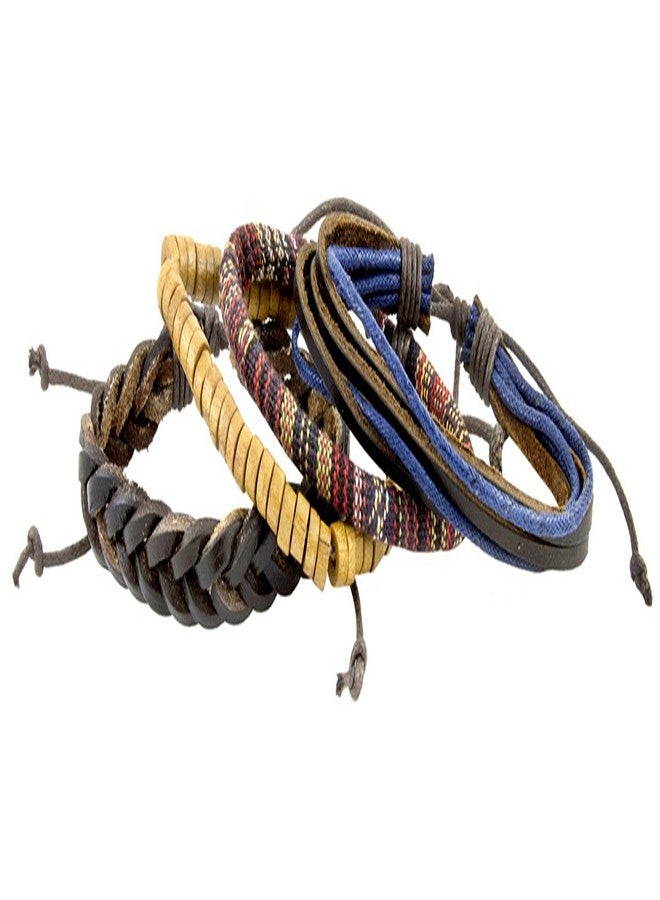 ZIVOM® Biker Multi Strand Leather Thread Wood Beads Wrist Band Bracelet - Image 3