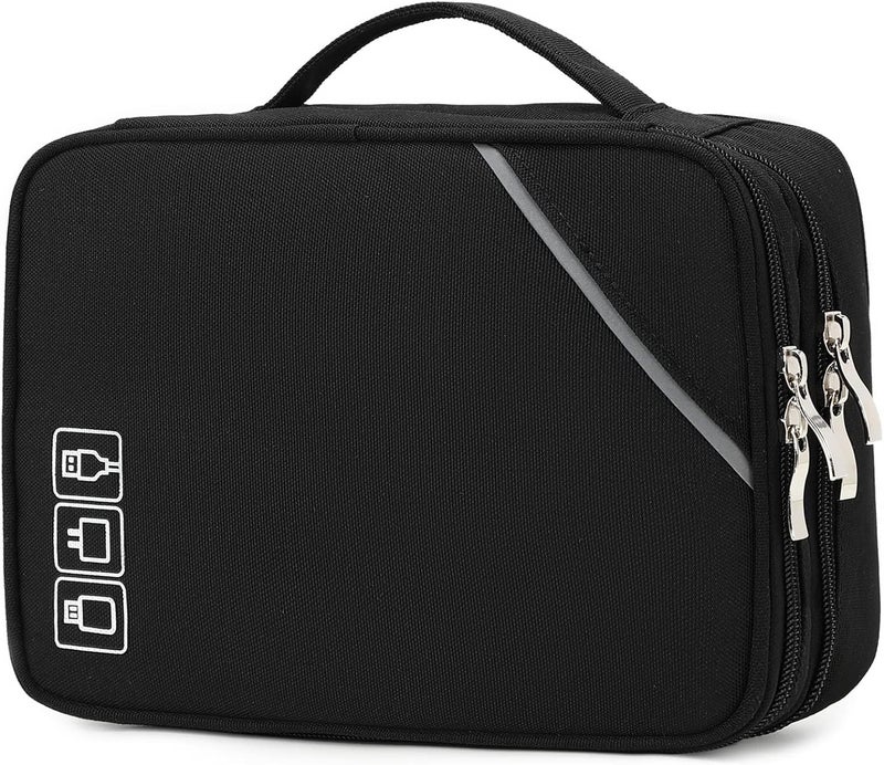 Lanola Electronic Organizer,Travel Cable Organizer Bag Pouch Electronic Accessories Carry Case Portable Double Layers Storage Bag for Cable,Cord,Charger,Phone,Earphone,Power Bank,Memory Cards - Black - Image 1