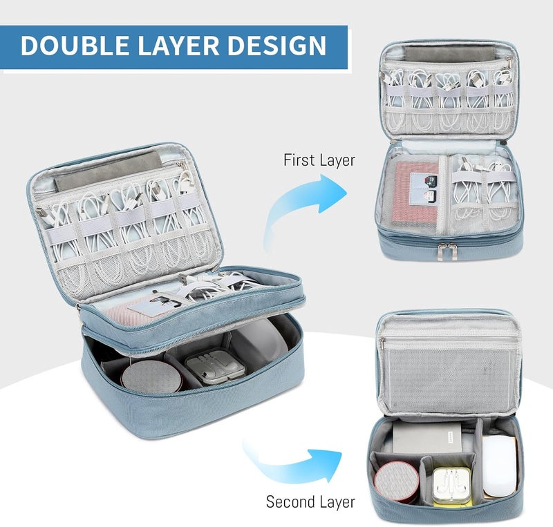 Lanola Electronic Organizer,Travel Cable Organizer Bag Pouch Electronic Accessories Carry Case Portable Double Layers Storage Bag for Cable,Cord,Charger,Phone,Earphone,Power Bank,Memory Cards - Black - Image 3