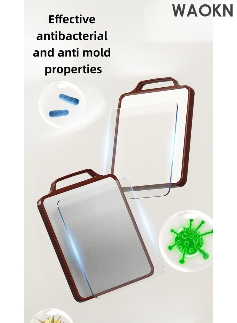 دبليو أيه أو كي أن لوح تقطيع مقاوم للبكتيريا والعفن، لوح تقطيع منزلي آمن للطعام، لوح تقطيع مزدوج الجوانب من الفولاذ المقاوم للصدأ مخصص للمطبخ، تصميم مضاد للانزلاق ليس من السهل أن يسقط، يستخدم للوح تقطيع متعدد الأغراض من الفولاذ المقاوم للصدأ للحوم والخضروات. - Image 3