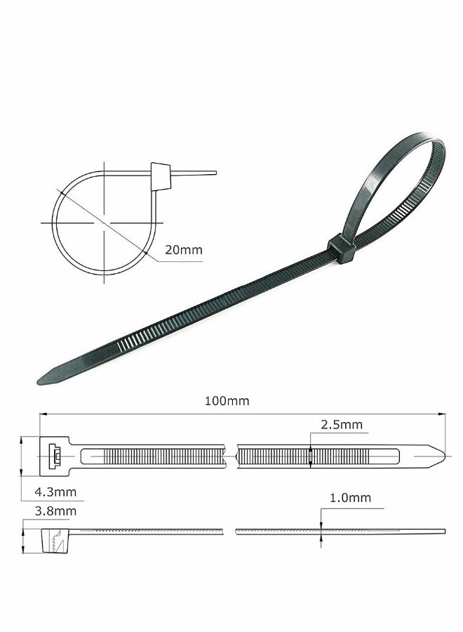 Loquat Black Cable Ties  100 mm 2.5 mm,4 Premium Tie Wraps Self Locking Small Nylon Zip Ties for Home Office Garage and Workshop 1000 Pack - Image 2