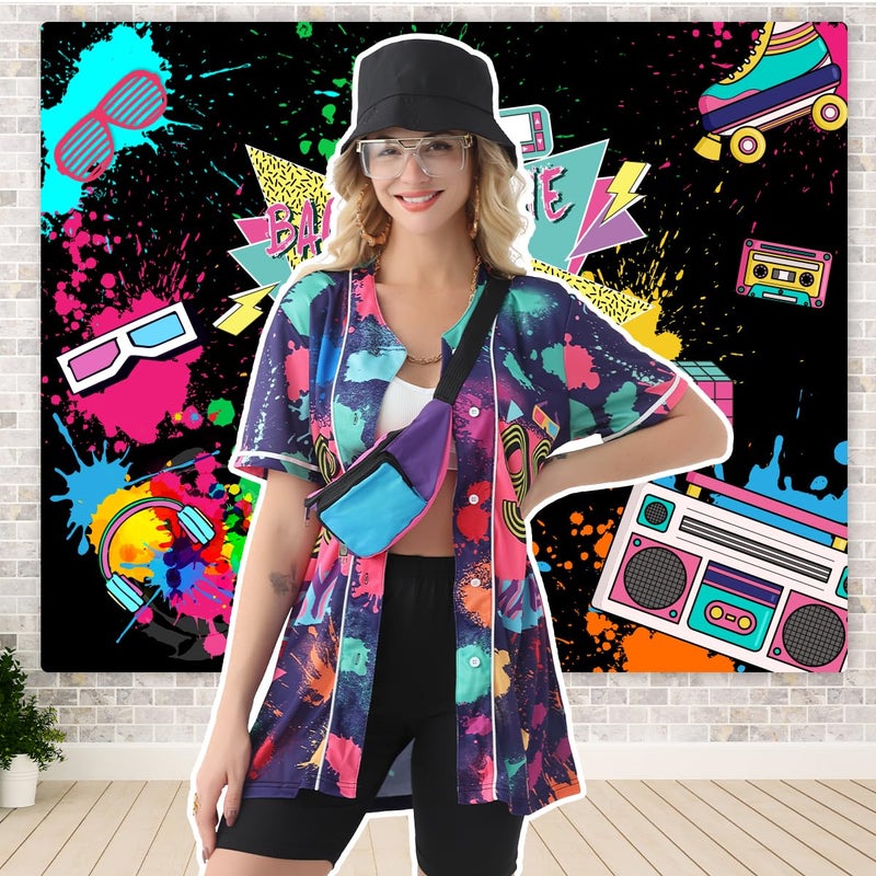 WILDPARTY 80s 90s Outfit for Women Baseball Jersey Shirt Shorts Fanny Pack Retro Party Costume Repper Accessories 1990s 1980s Neon Clothes DarkBlue M - Image 5