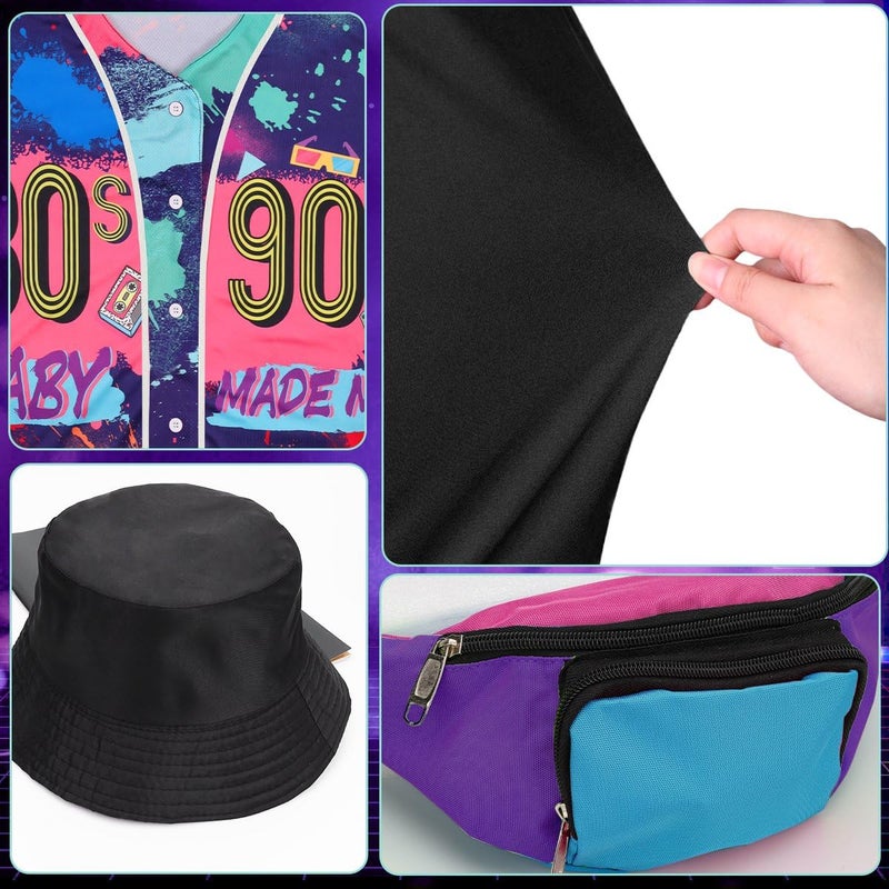 WILDPARTY 80s 90s Outfit for Women Baseball Jersey Shirt Shorts Fanny Pack Retro Party Costume Repper Accessories 1990s 1980s Neon Clothes DarkBlue M - Image 3