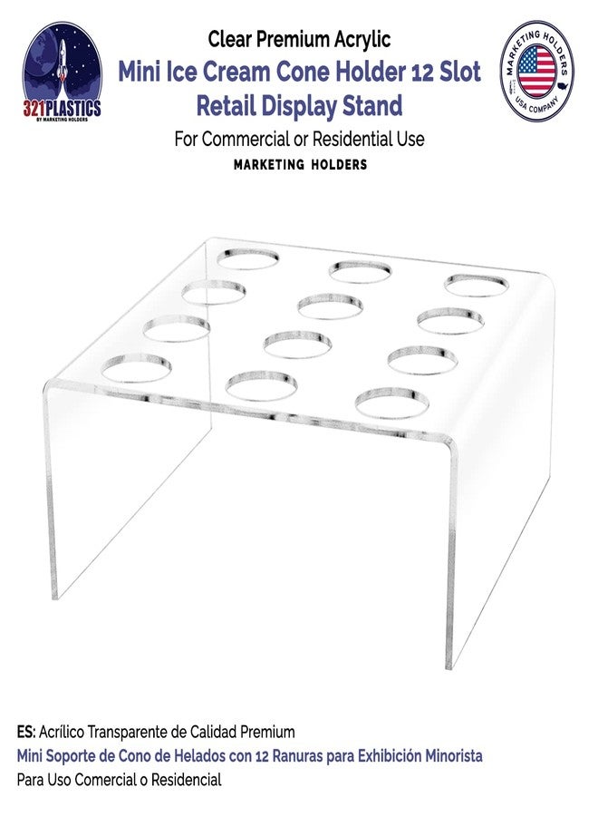 Marketing Holders Clear Acrylic Waffle Cone Holder 1" Holes Mini Ice Cream 12 Slot Retail Countertop Stand to Display Small Frozen Treats and Desserts in Restaurants and Ice Cream Parlors - Image 5