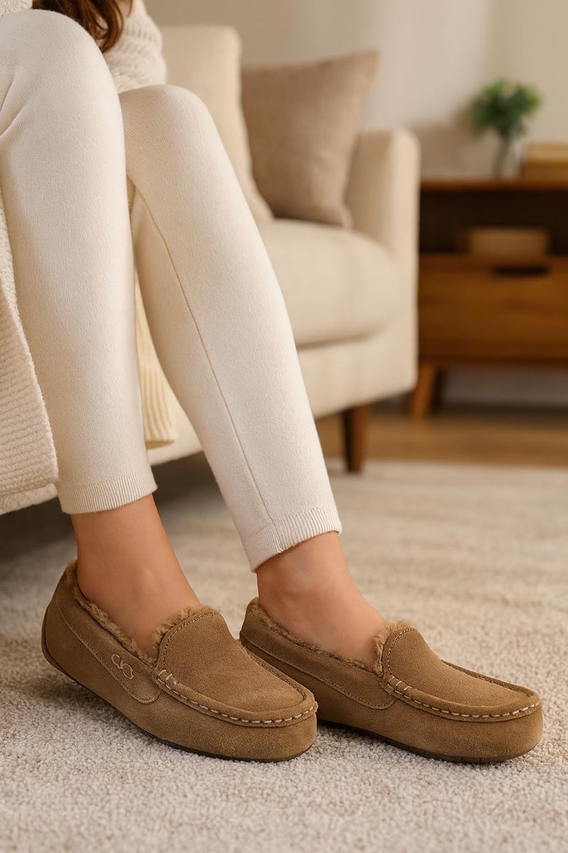 Project Cloud 100% Genuine Leather Slippers for Women - Fur Lined Outdoor Slippers for Women Footwear with Memory Foam - Stylish Womens Moccasin (Cathi, TAUP, 6) - Image 2